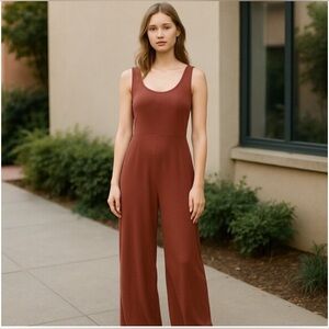 NWOT Athleta The Passenger wide leg jumpsuit brick orange size small